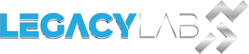 Legacy Lab logo — blue and chrome athletic wordmark