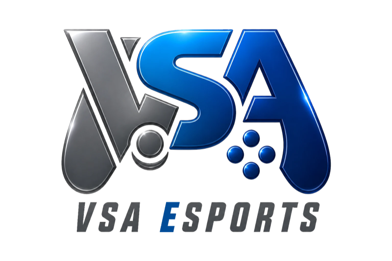 VSA Esports logo — chrome and blue gaming monogram